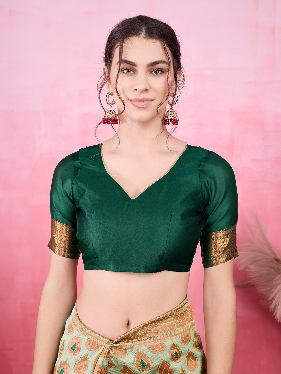 DrapeKatha Emerald Envy – Woven Bollywood Pure Silk Saree (Dark Green)