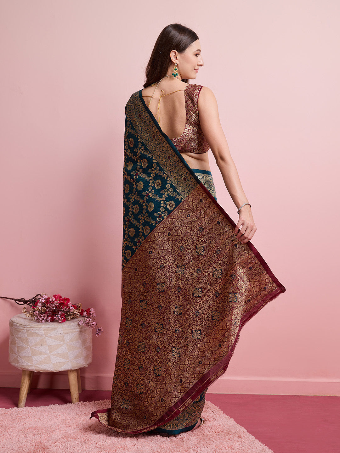 DrapeKatha Kaleidoscope Charm – Digital Print Banarasi Silk Blend Saree