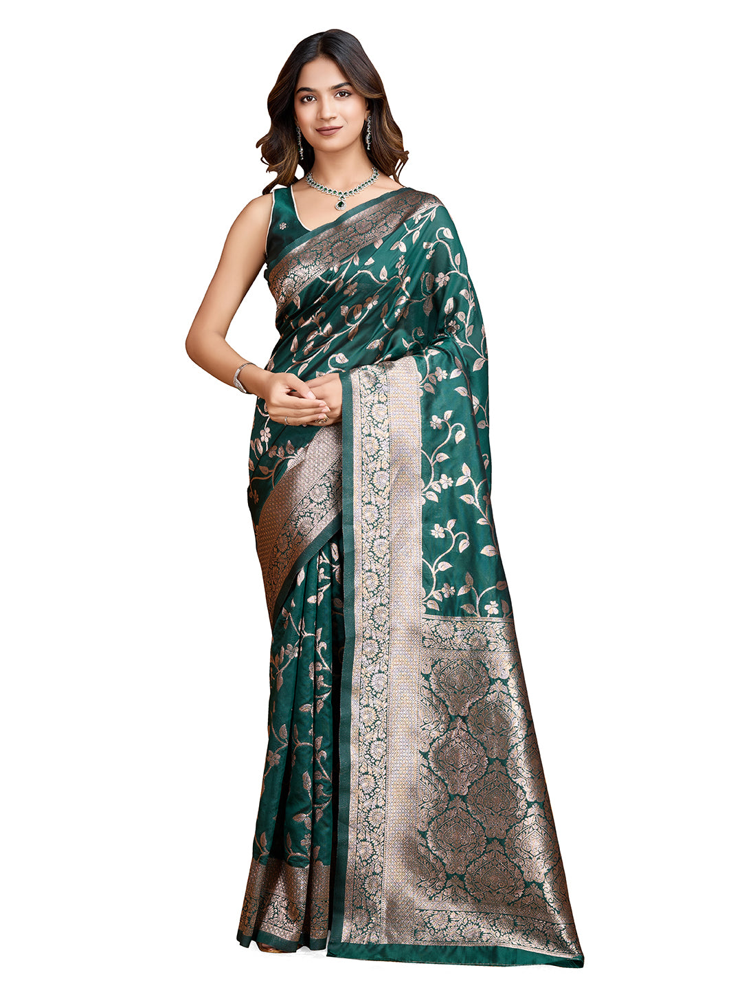 DrapeKatha Royal Fern – Woven Bollywood Pure Silk Saree