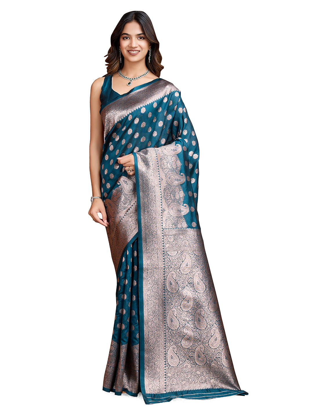 DrapeKatha Sky Serenity – Woven Bollywood Pure Silk Saree