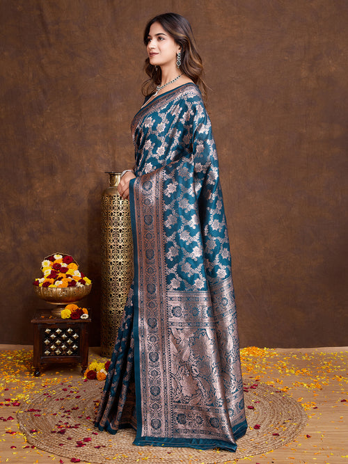 DrapeKatha Aqua Whisper – Woven Bollywood Pure Silk Saree