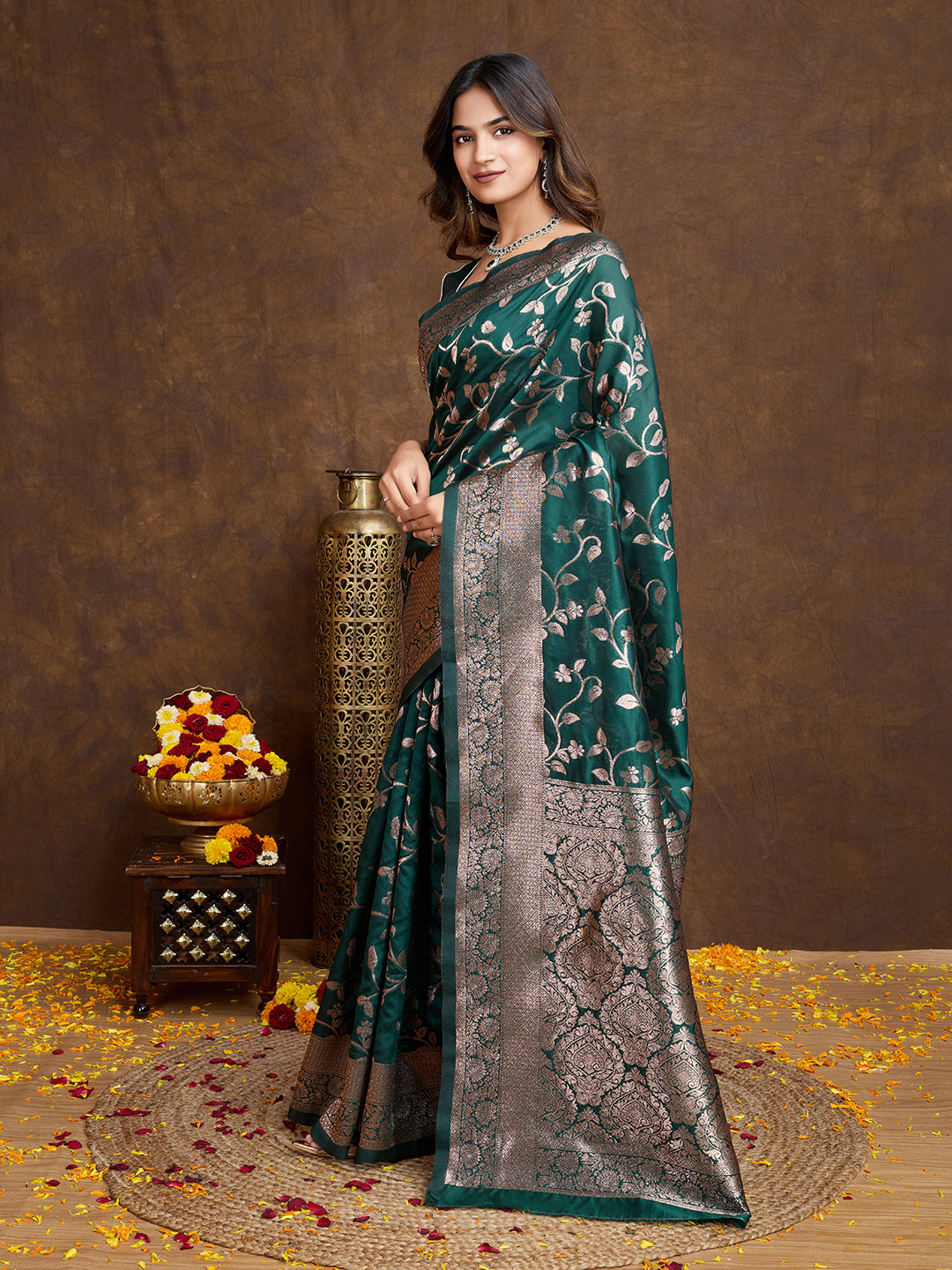 DrapeKatha Royal Fern – Woven Bollywood Pure Silk Saree