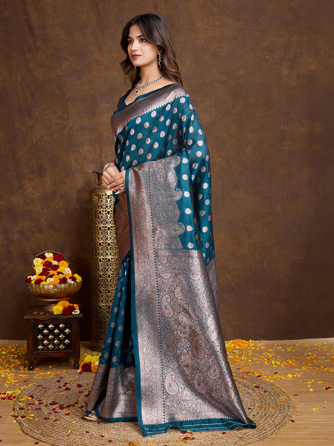 DrapeKatha Sky Serenity – Woven Bollywood Pure Silk Saree