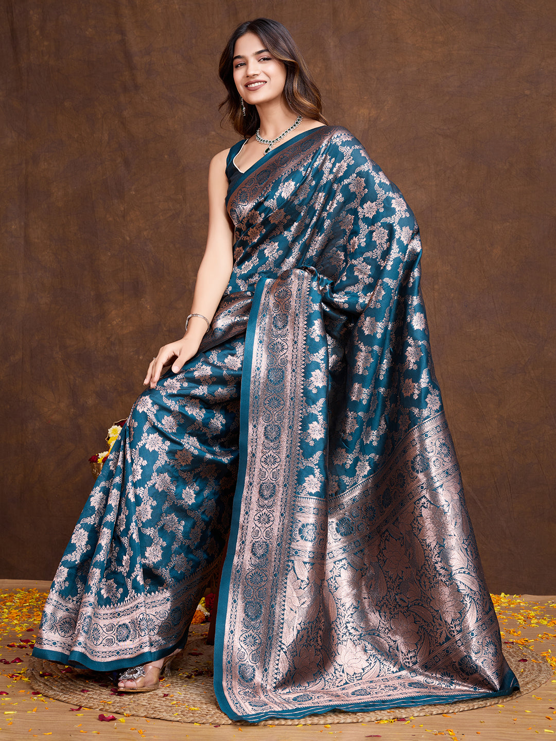 DrapeKatha Aqua Whisper – Woven Bollywood Pure Silk Saree