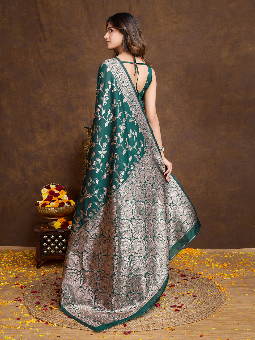 DrapeKatha Royal Fern – Woven Bollywood Pure Silk Saree