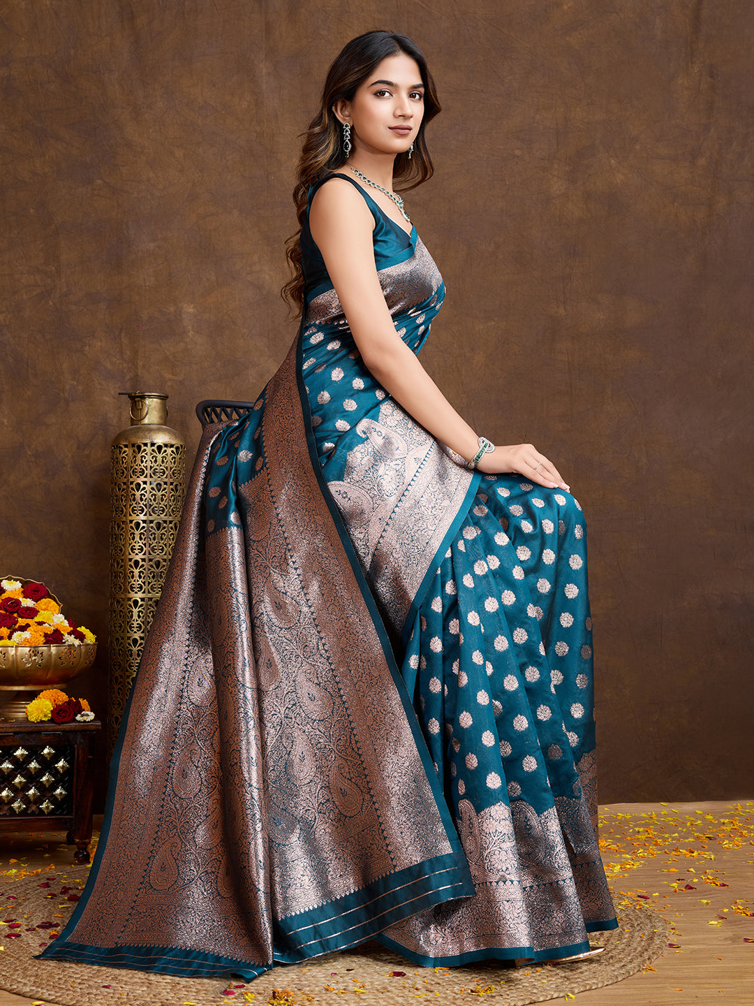 DrapeKatha Sky Serenity – Woven Bollywood Pure Silk Saree