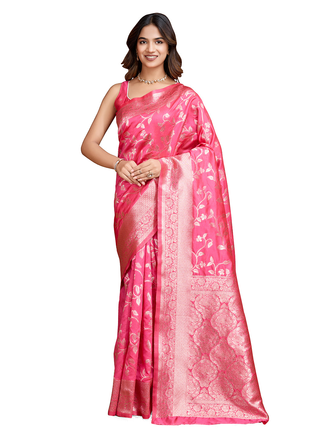 DrapeKatha Blush Bloom – Woven Bollywood Pure Silk Saree