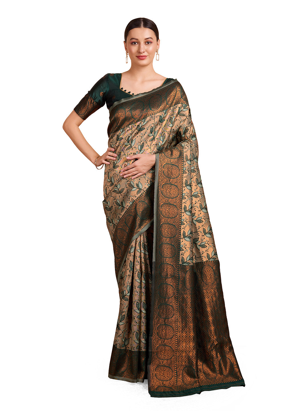 DrapeKatha Forest Dusk – Woven Banarasi Pure Silk Saree