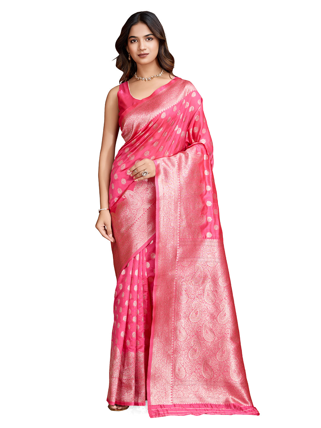 DrapeKatha Rose Charm – Woven Bollywood Pure Silk Saree