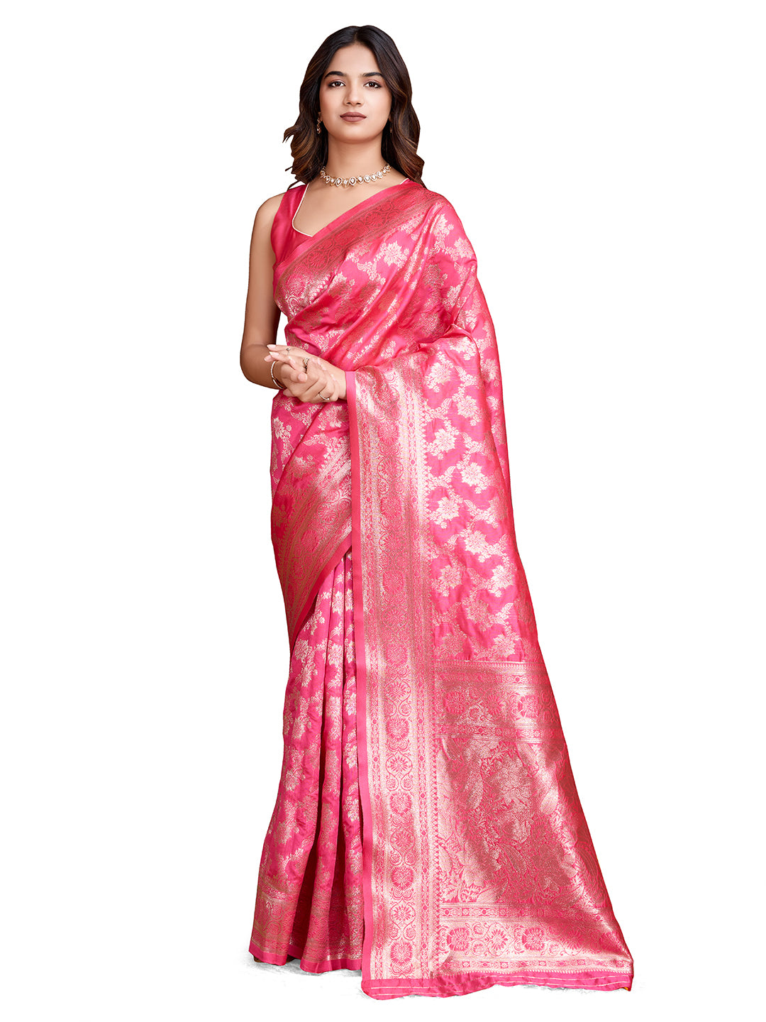 DrapeKatha Rosé Radiance – Woven Bollywood Pure Silk Saree