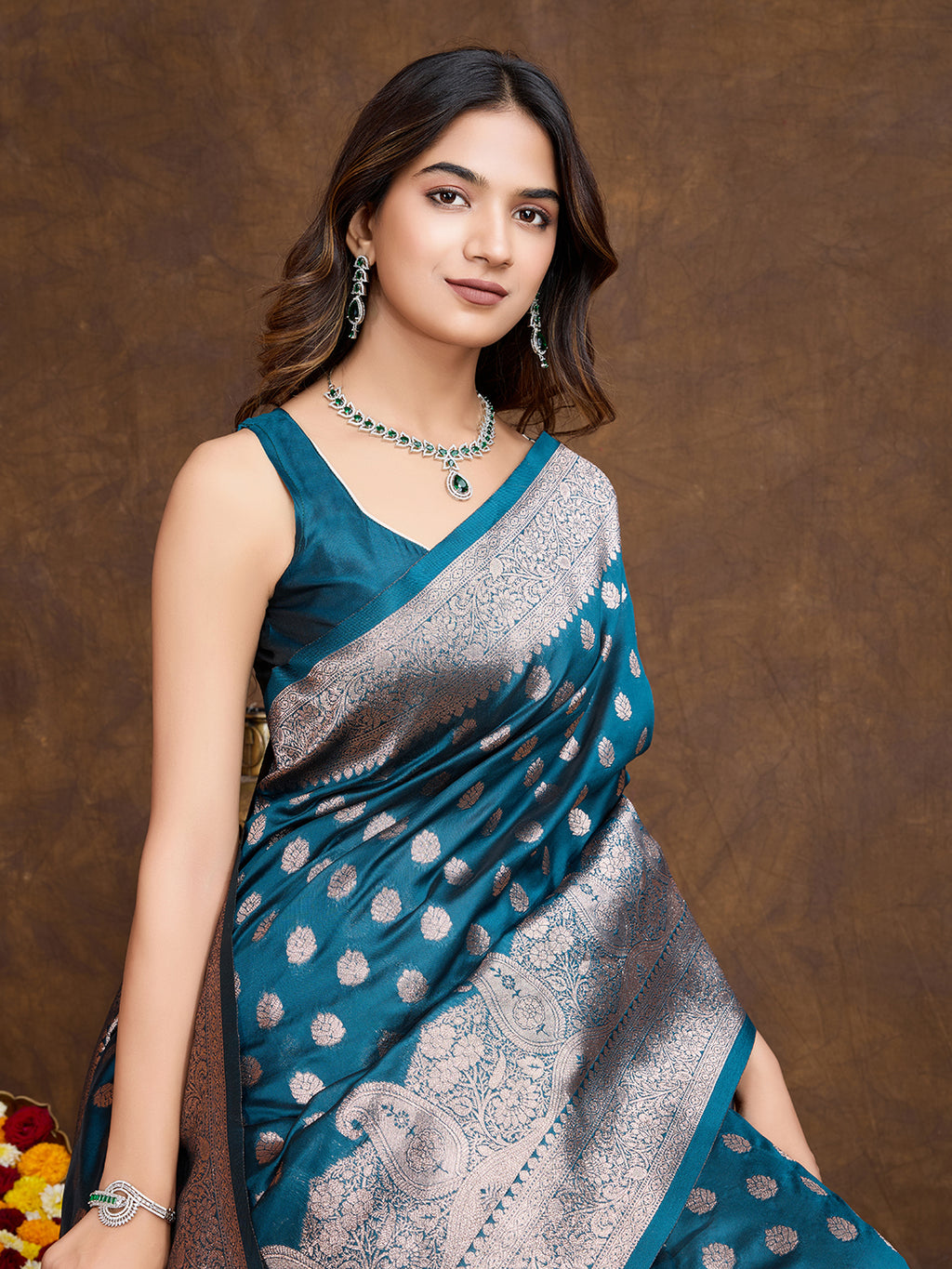 DrapeKatha Sky Serenity – Woven Bollywood Pure Silk Saree