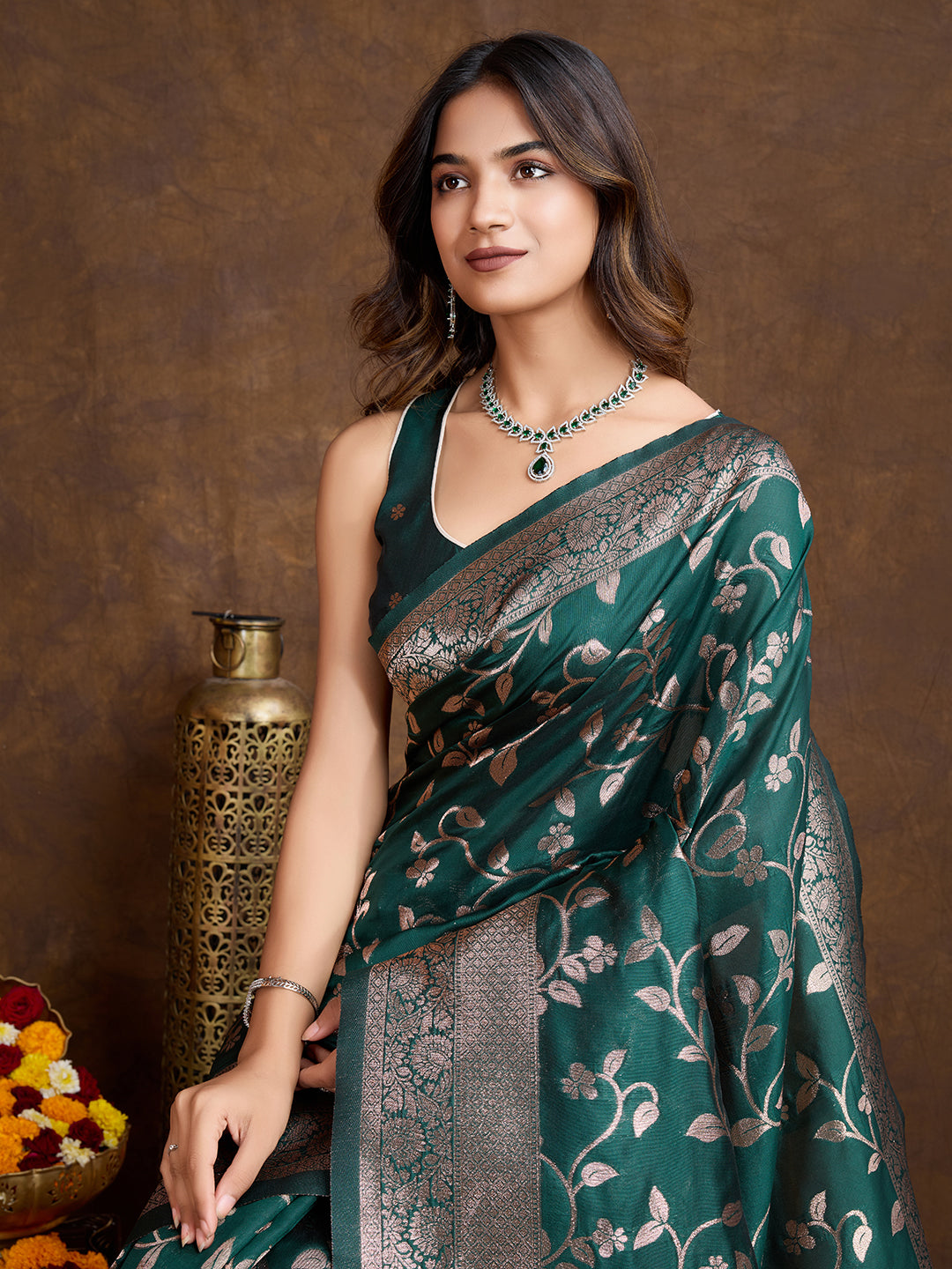 DrapeKatha Royal Fern – Woven Bollywood Pure Silk Saree