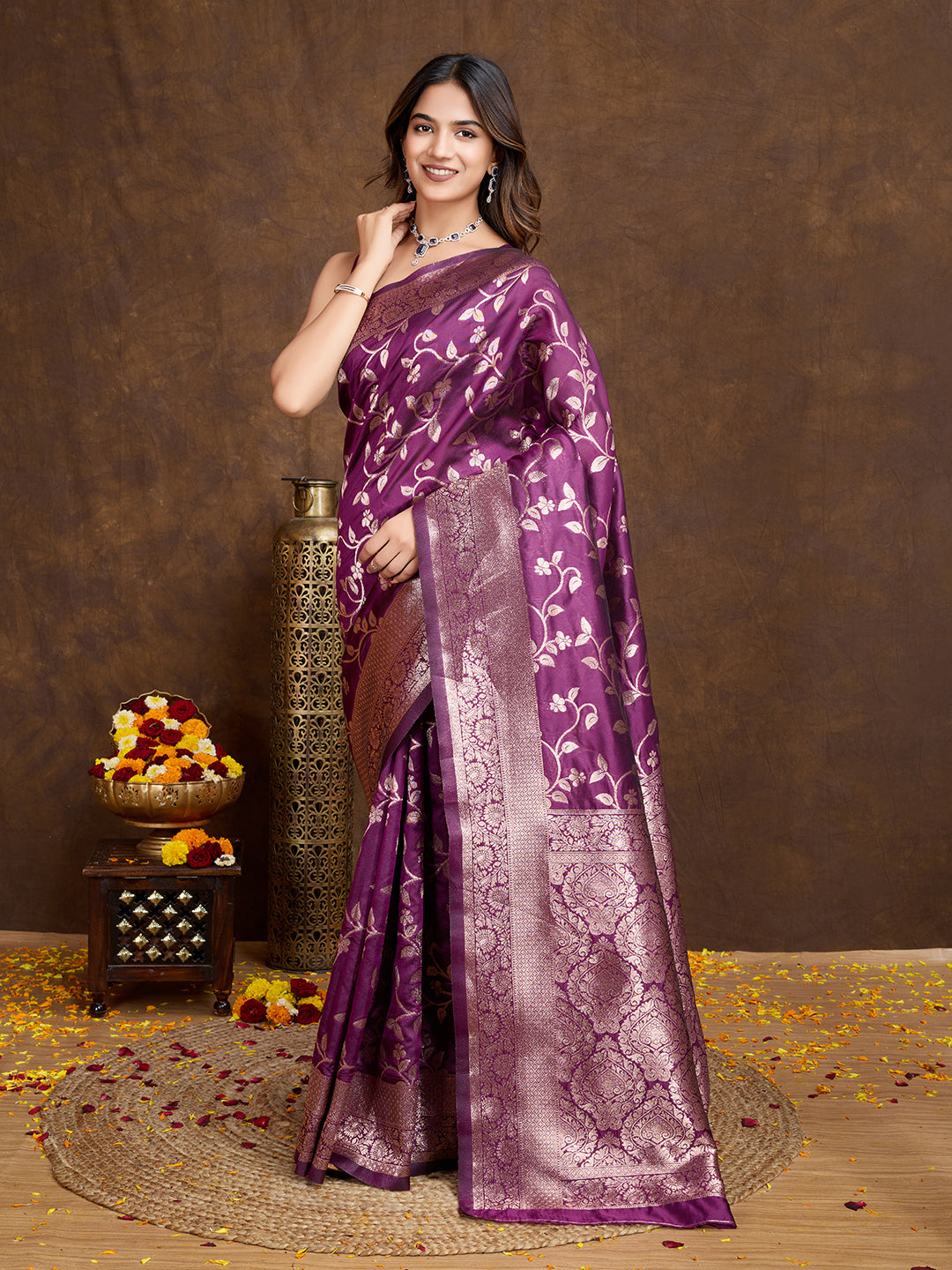 DrapeKatha Royal Plum – Woven Bollywood Pure Silk Saree