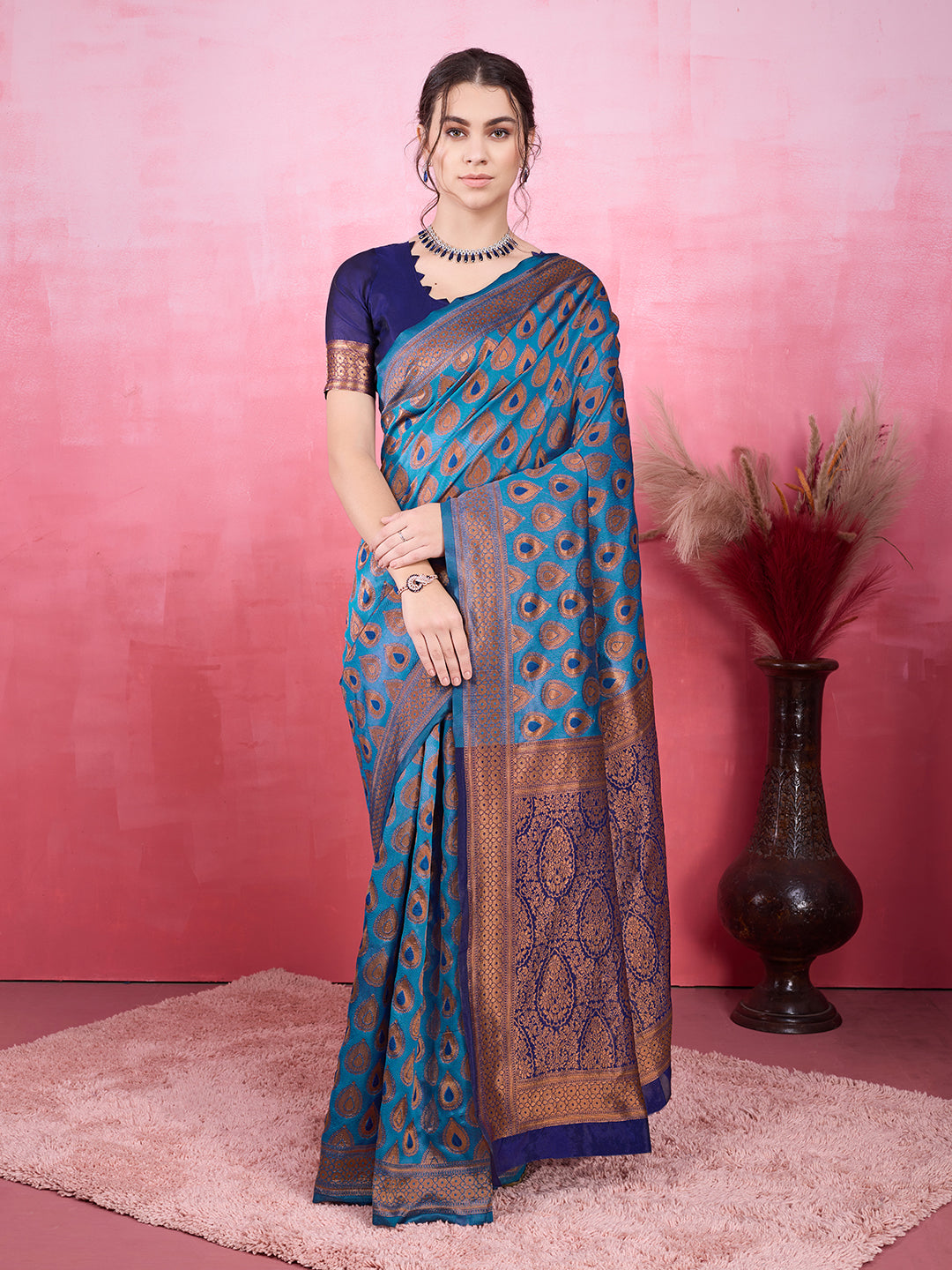 DrapeKatha Sky Mist – Woven Bollywood Pure Silk Saree