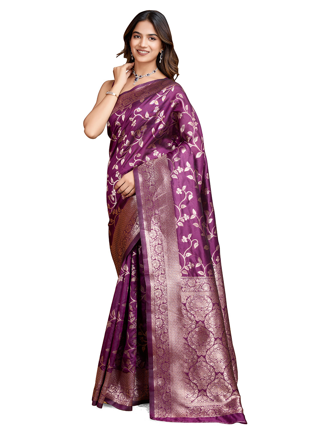 DrapeKatha Royal Plum – Woven Bollywood Pure Silk Saree