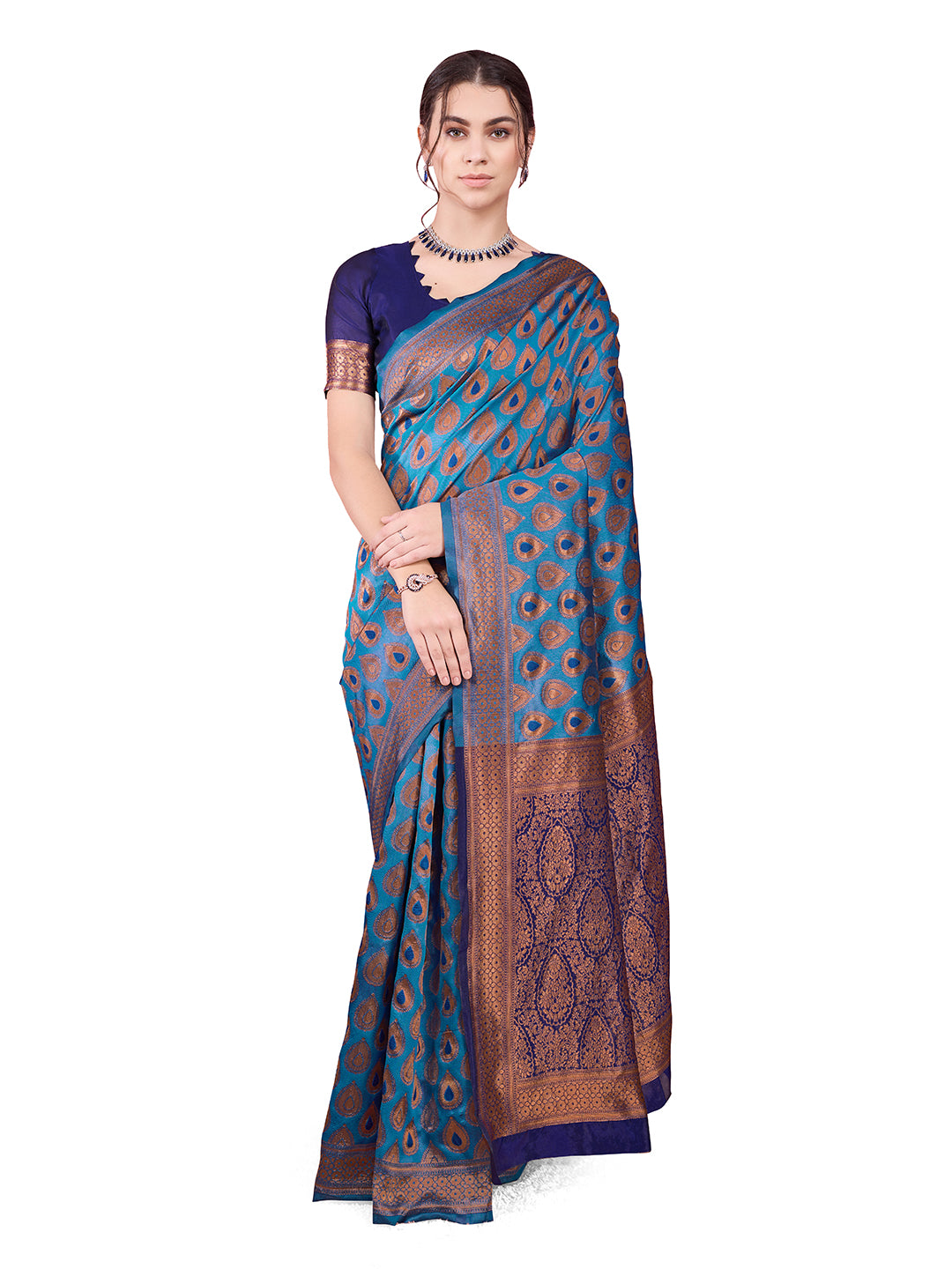 DrapeKatha Sky Mist – Woven Bollywood Pure Silk Saree