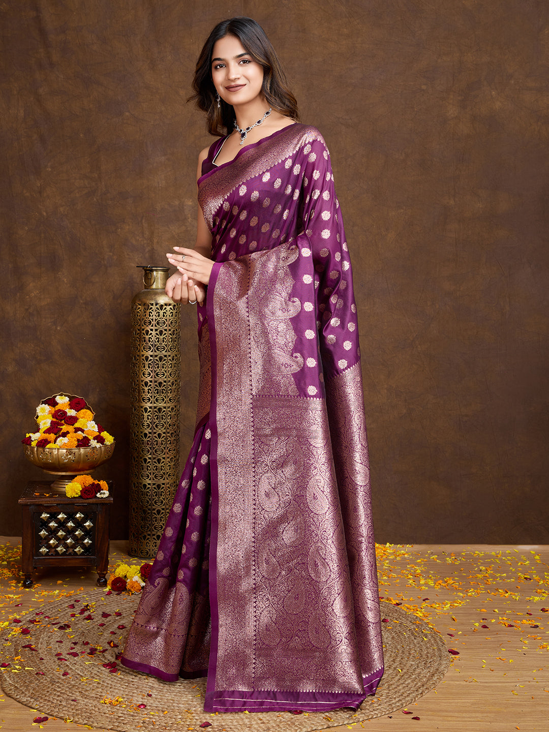 DrapeKatha Lavender Allure – Woven Bollywood Pure Silk Saree