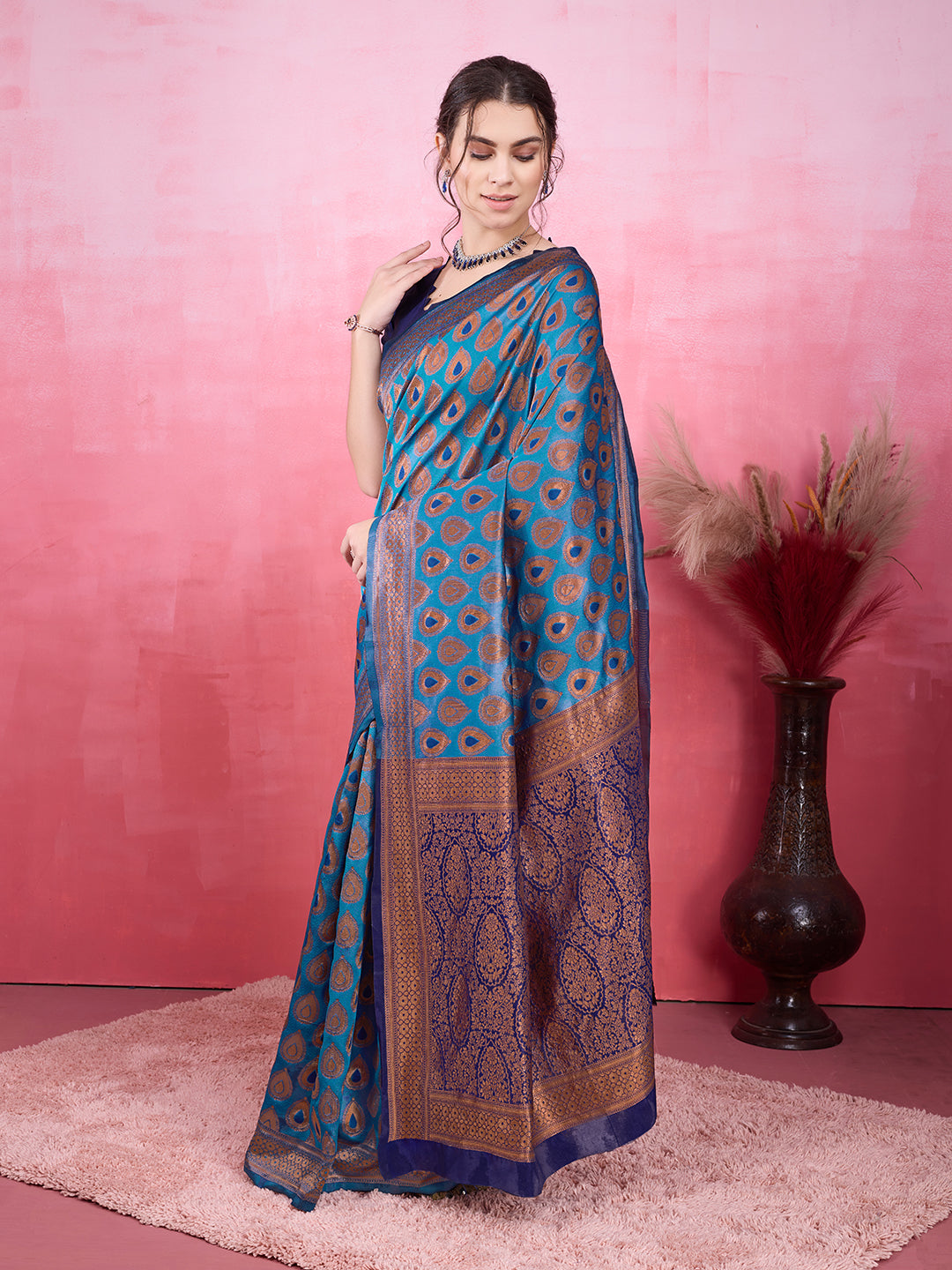 DrapeKatha Sky Mist – Woven Bollywood Pure Silk Saree