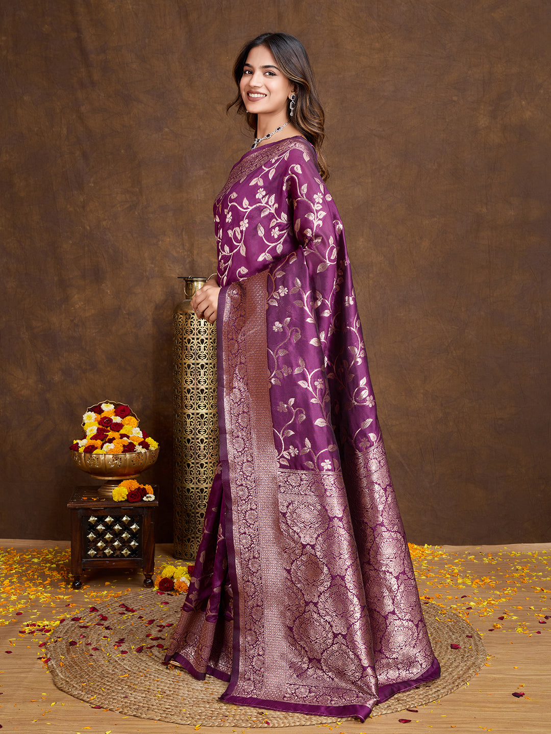 DrapeKatha Royal Plum – Woven Bollywood Pure Silk Saree