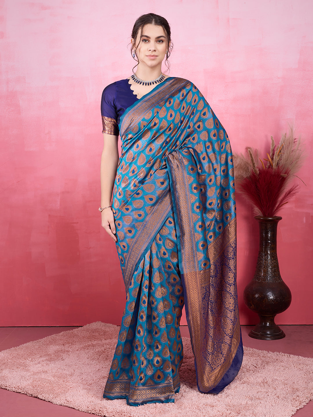 DrapeKatha Sky Mist – Woven Bollywood Pure Silk Saree