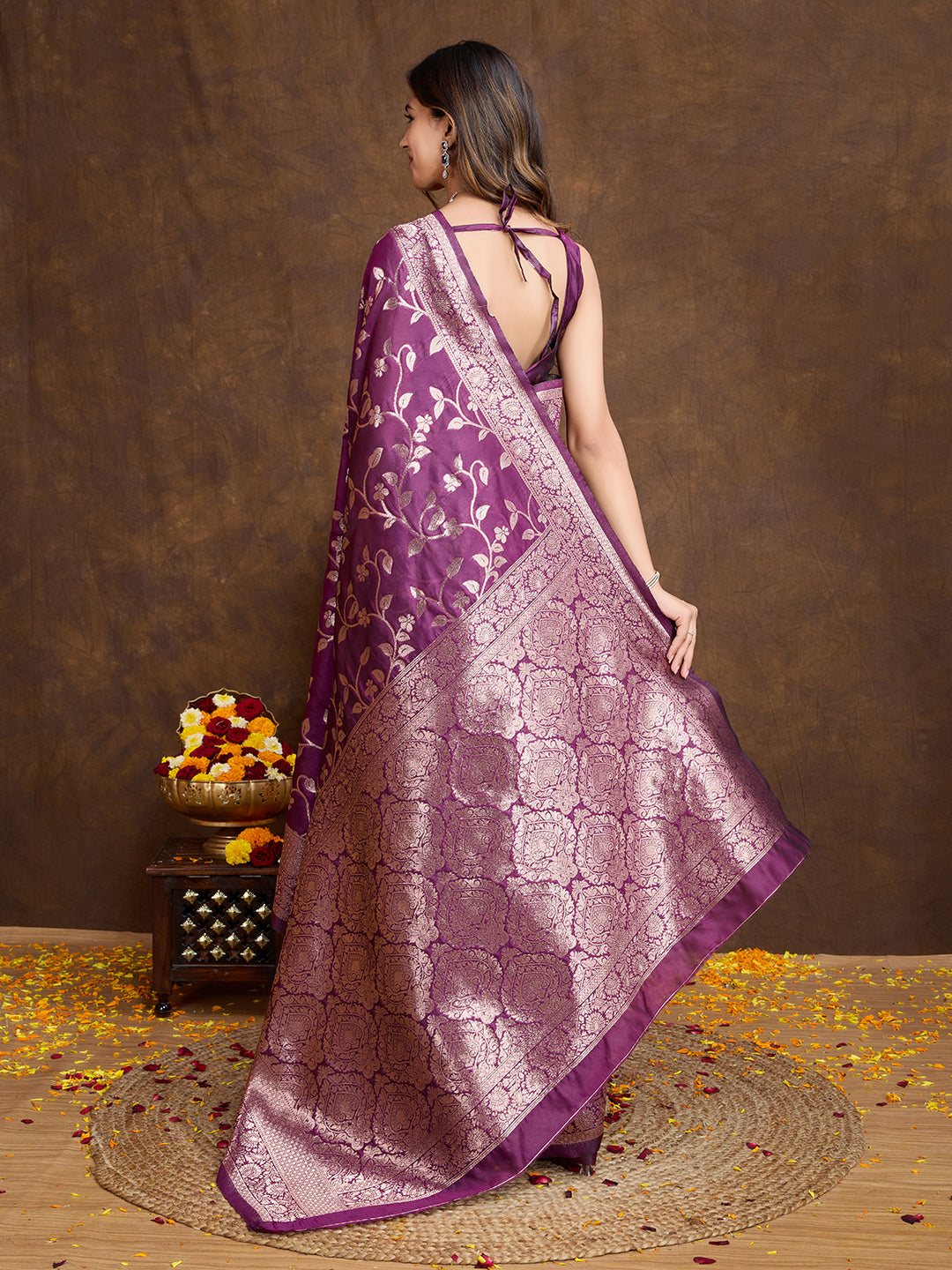 DrapeKatha Royal Plum – Woven Bollywood Pure Silk Saree