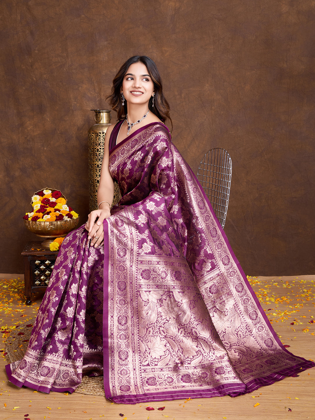 DrapeKatha Lavender Luxe – Woven Bollywood Pure Silk Saree