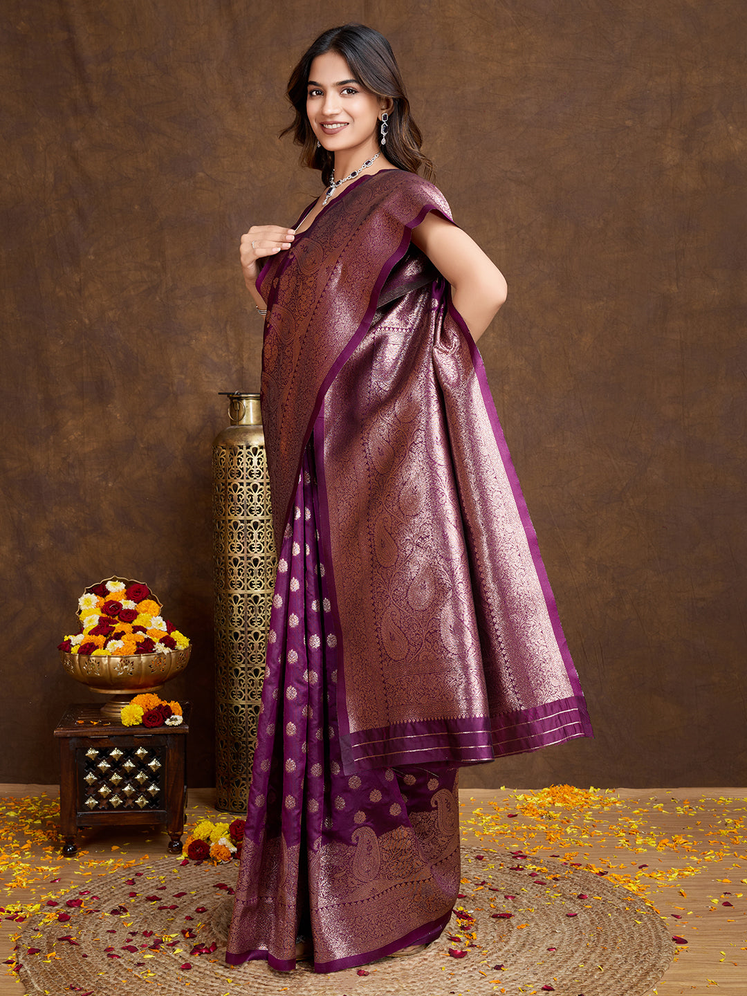 DrapeKatha Lavender Allure – Woven Bollywood Pure Silk Saree