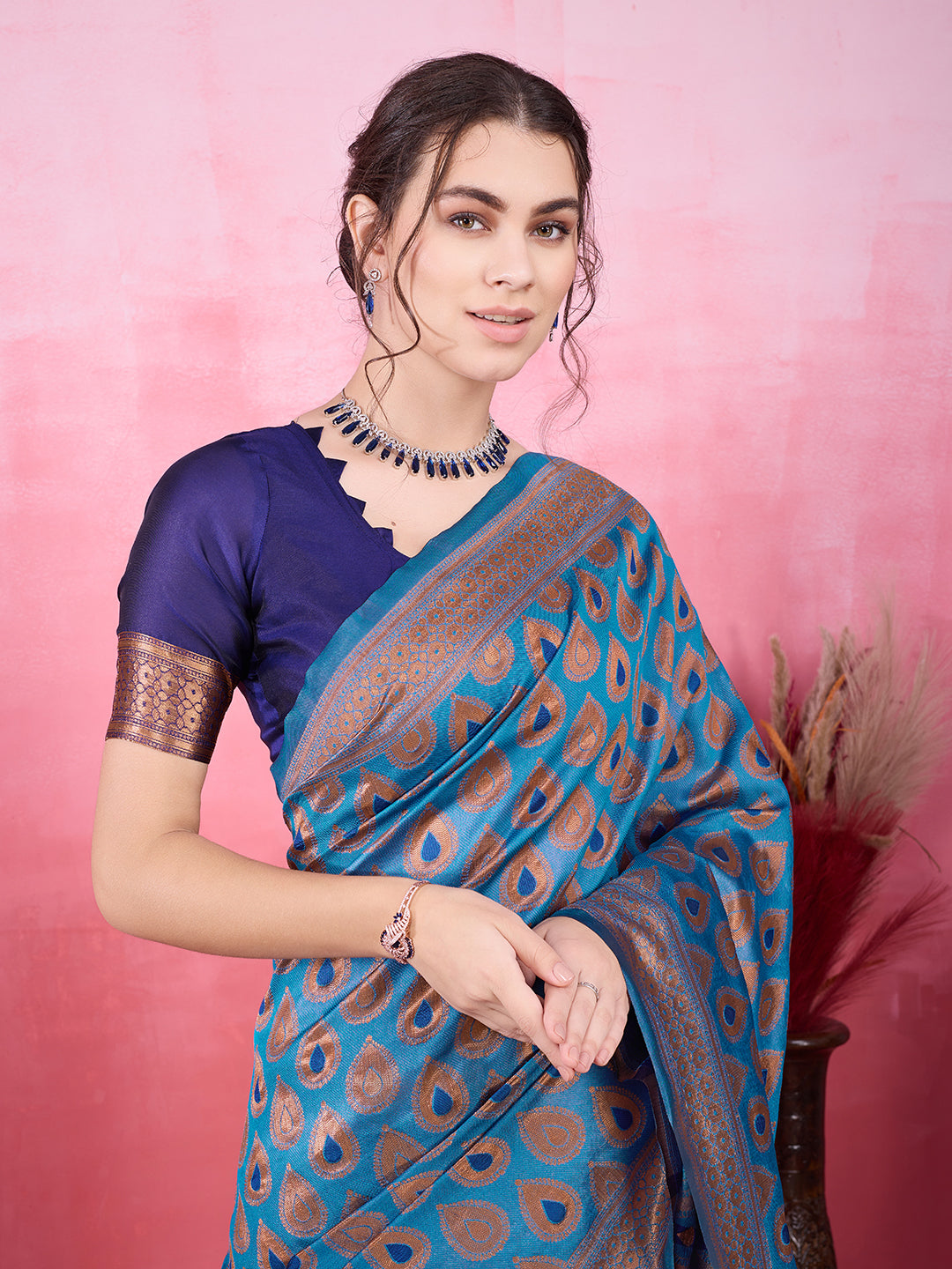 DrapeKatha Sky Mist – Woven Bollywood Pure Silk Saree