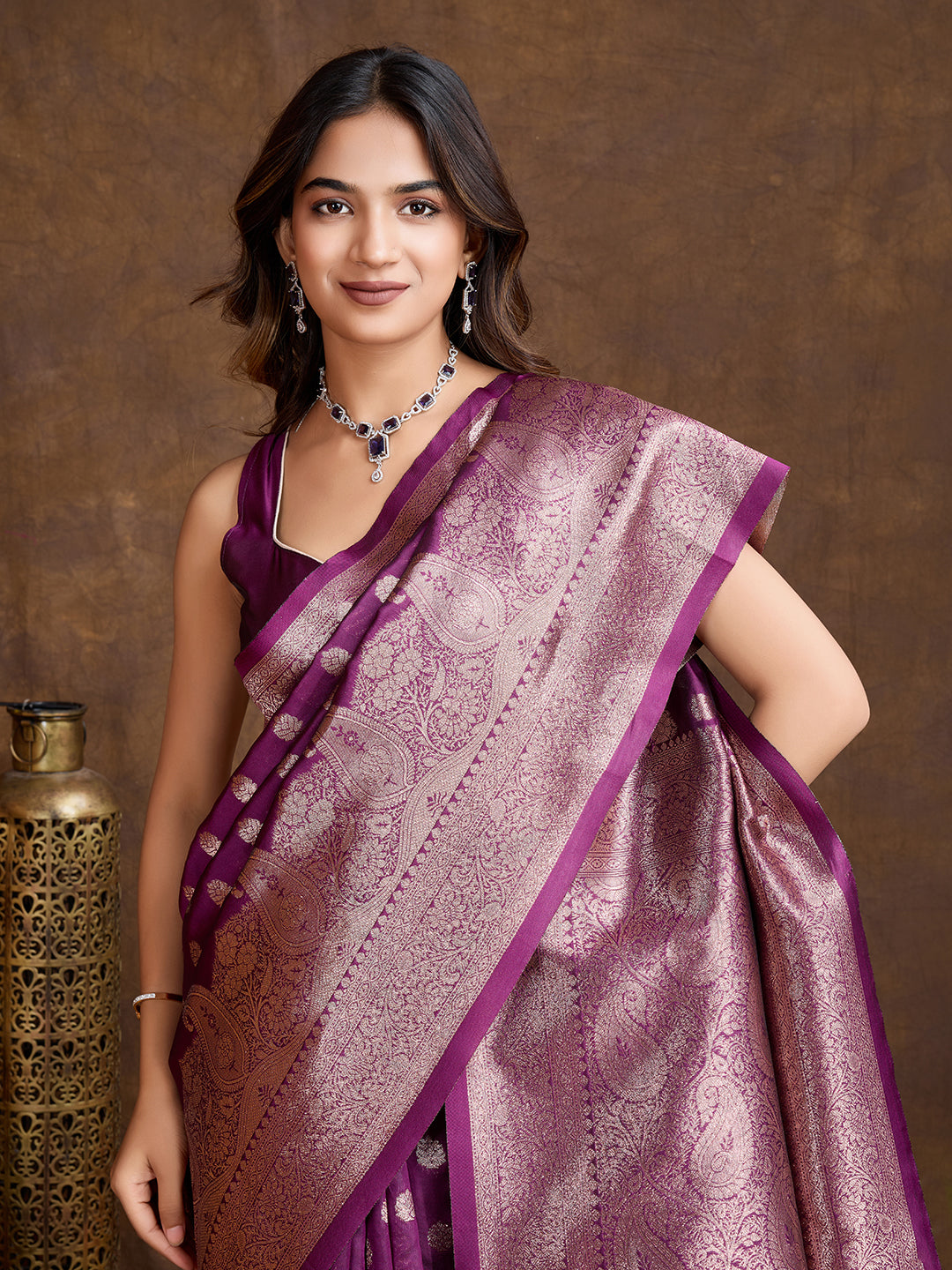 DrapeKatha Lavender Allure – Woven Bollywood Pure Silk Saree