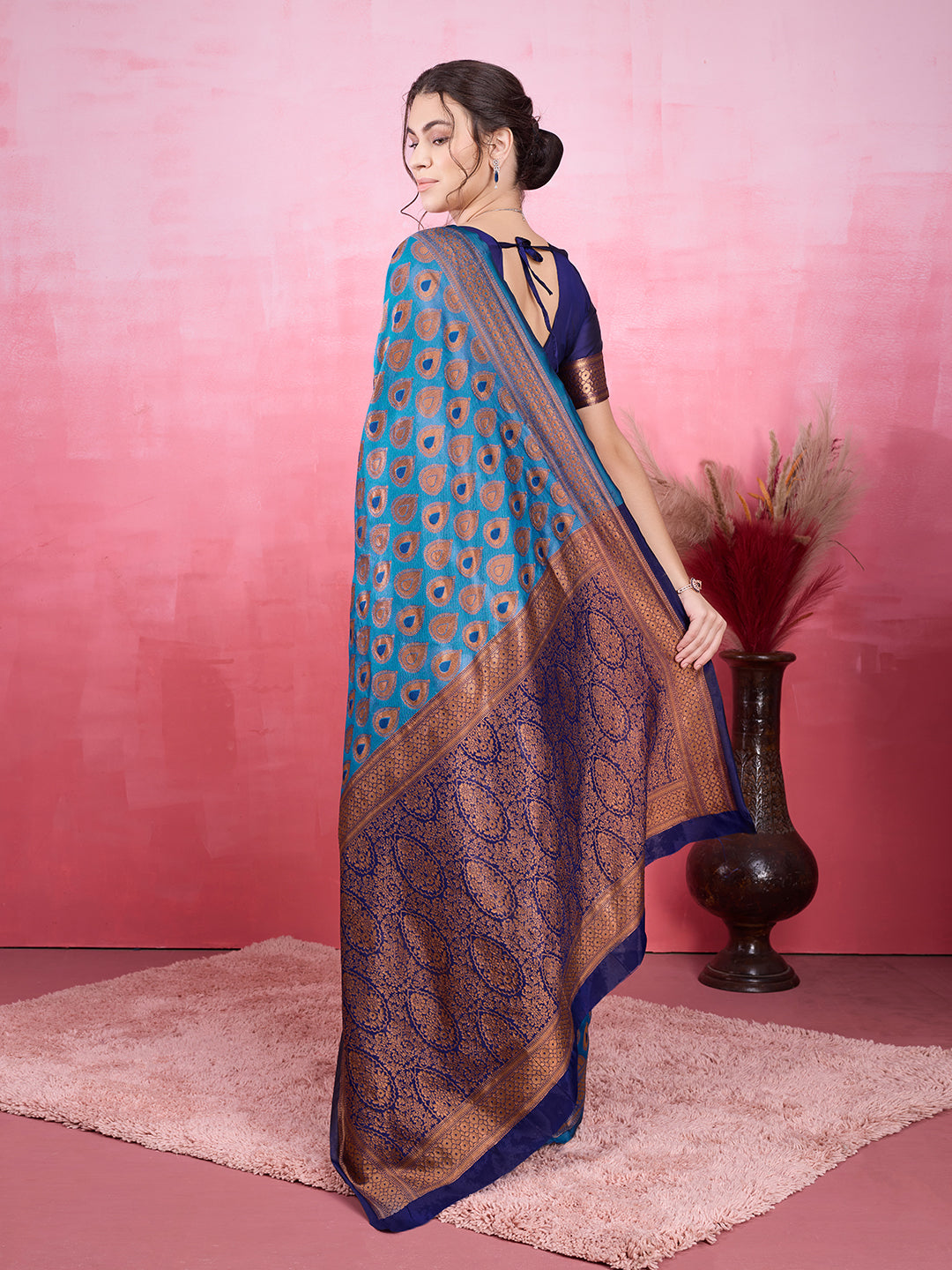 DrapeKatha Sky Mist – Woven Bollywood Pure Silk Saree