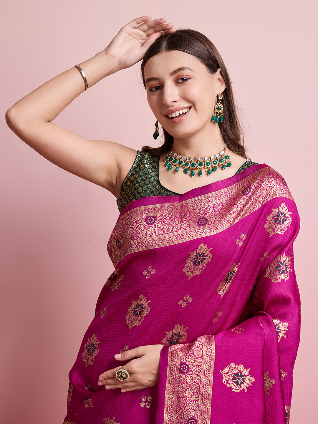 DrapeKatha Gulab Gatha – Digital Print Banarasi Silk Blend Saree