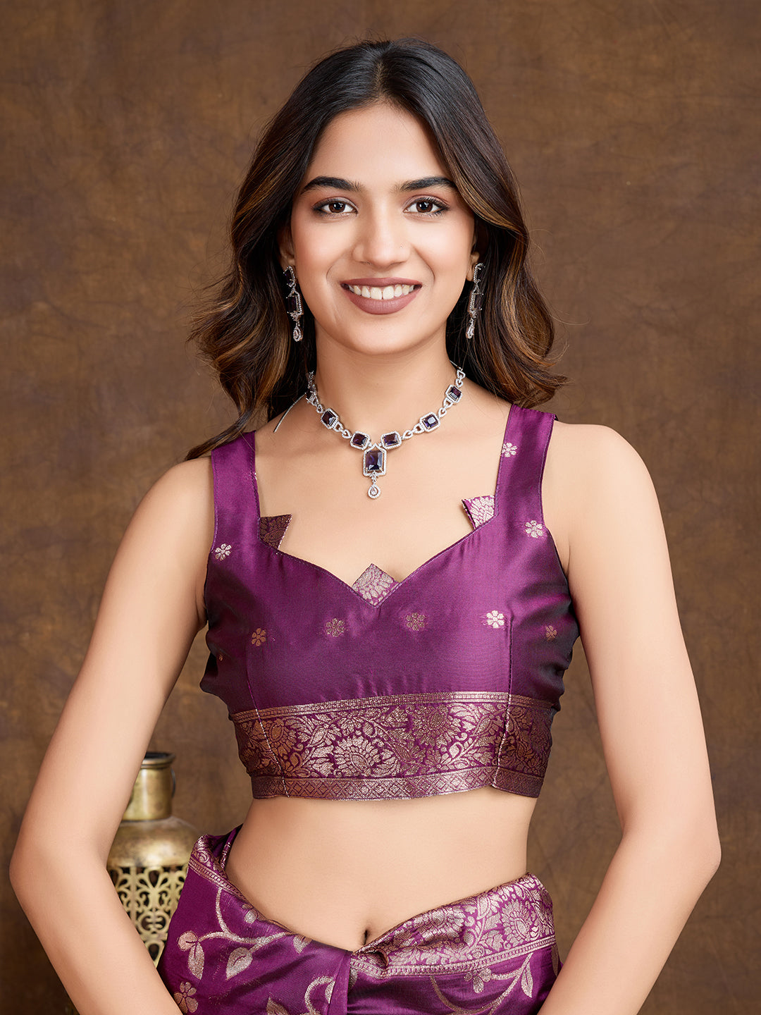 DrapeKatha Royal Plum – Woven Bollywood Pure Silk Saree