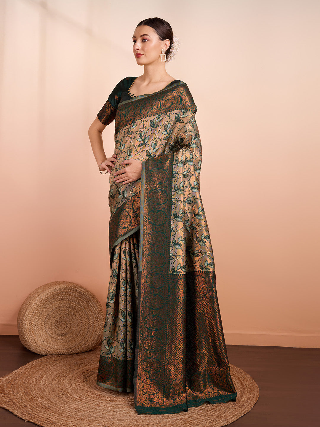 DrapeKatha Forest Dusk – Woven Banarasi Pure Silk Saree