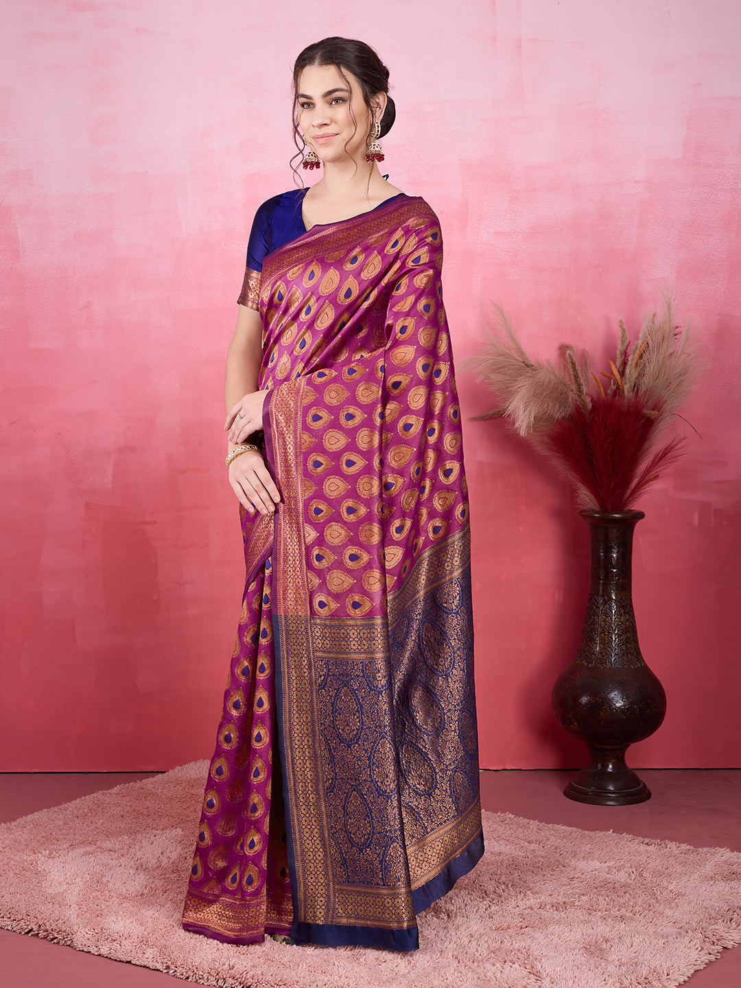 DrapeKatha Rosé Raga – Woven Bollywood Pure Silk Saree
