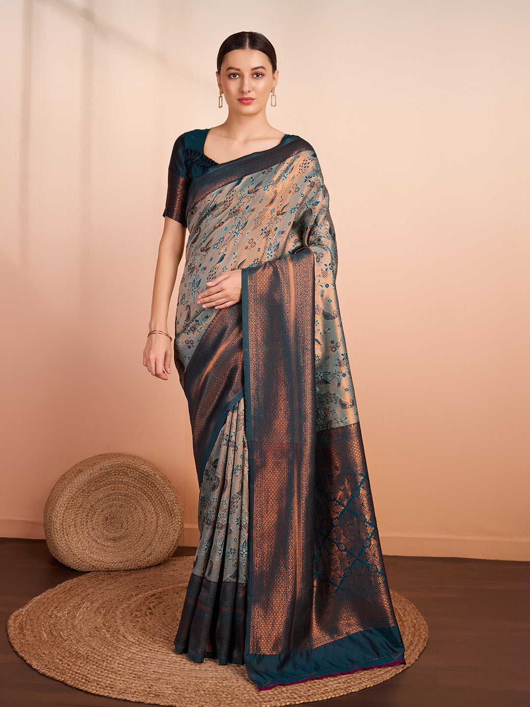 DrapeKatha Minted Muse – Woven Banarasi Pure Silk Saree