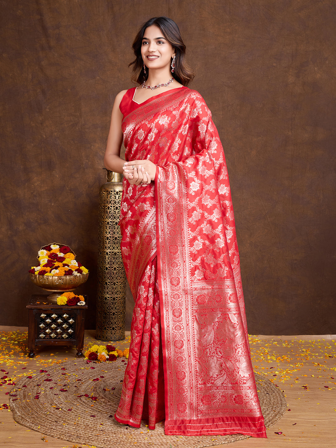 DrapeKatha Vermilion Glitz – Woven Bollywood Pure Silk Saree