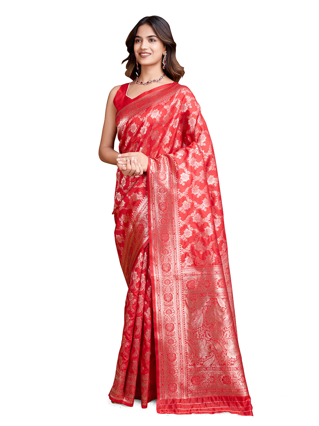 DrapeKatha Vermilion Glitz – Woven Bollywood Pure Silk Saree