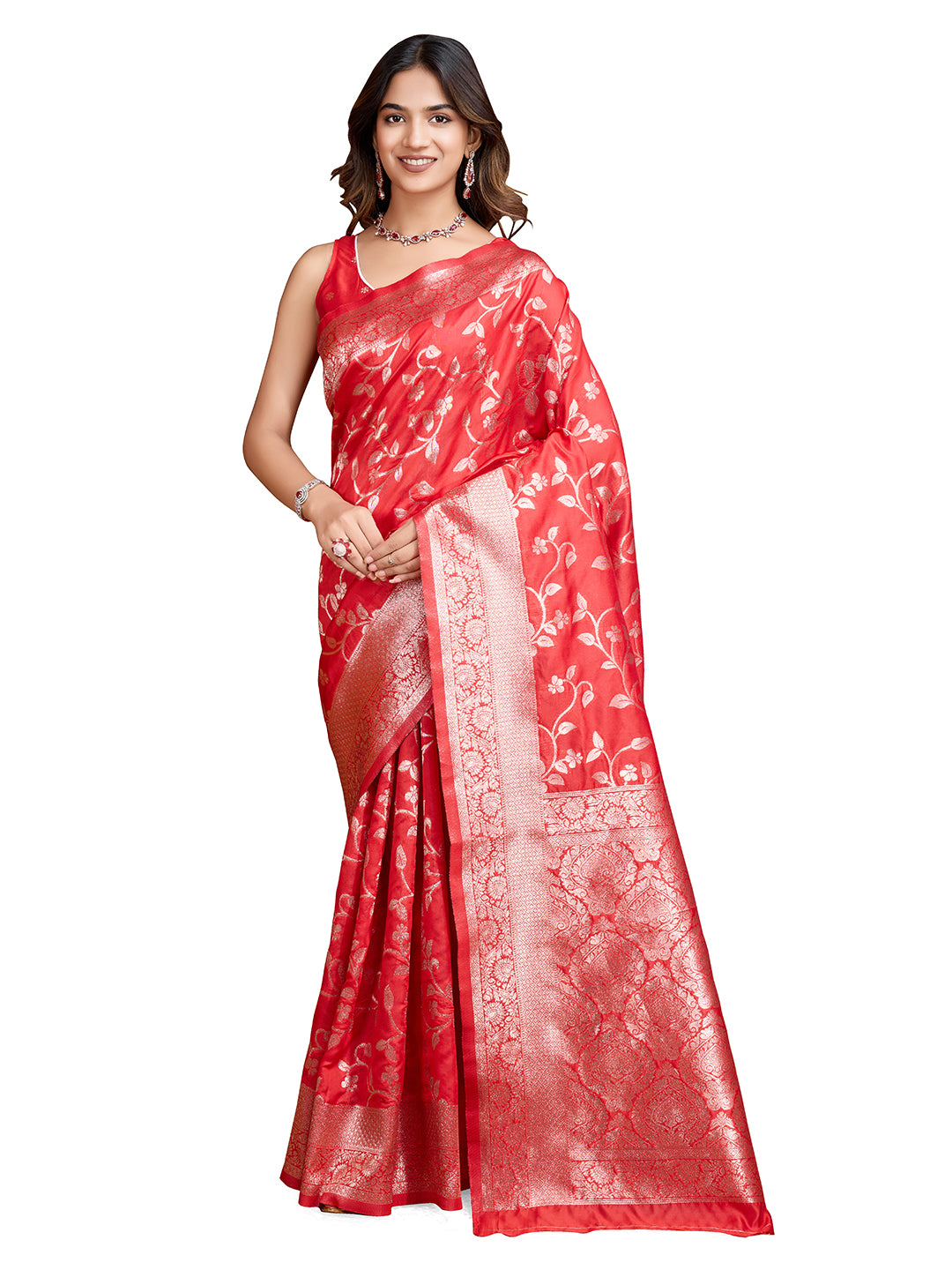 DrapeKatha Scarlet Spark – Woven Bollywood Pure Silk Saree
