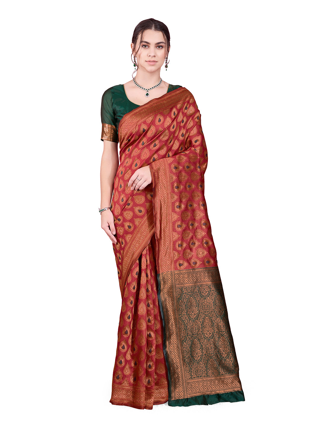 DrapeKatha Crimson Royale – Woven Bollywood Pure Silk Saree