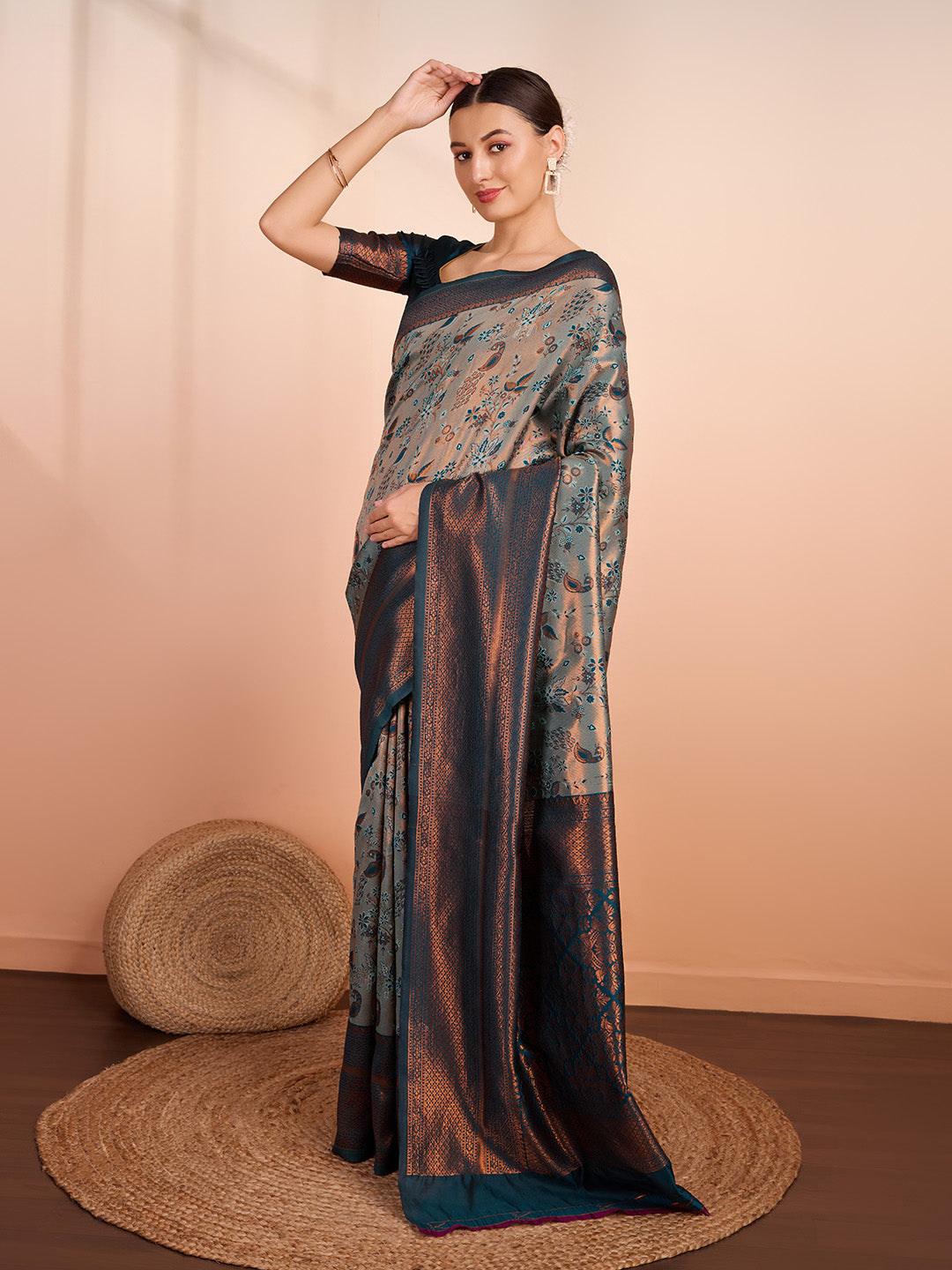 DrapeKatha Minted Muse – Woven Banarasi Pure Silk Saree