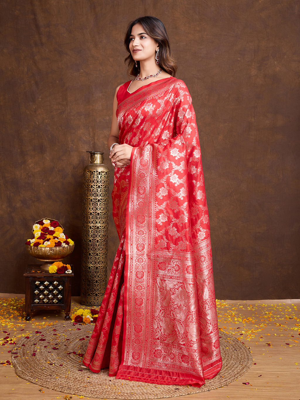 DrapeKatha Vermilion Glitz – Woven Bollywood Pure Silk Saree