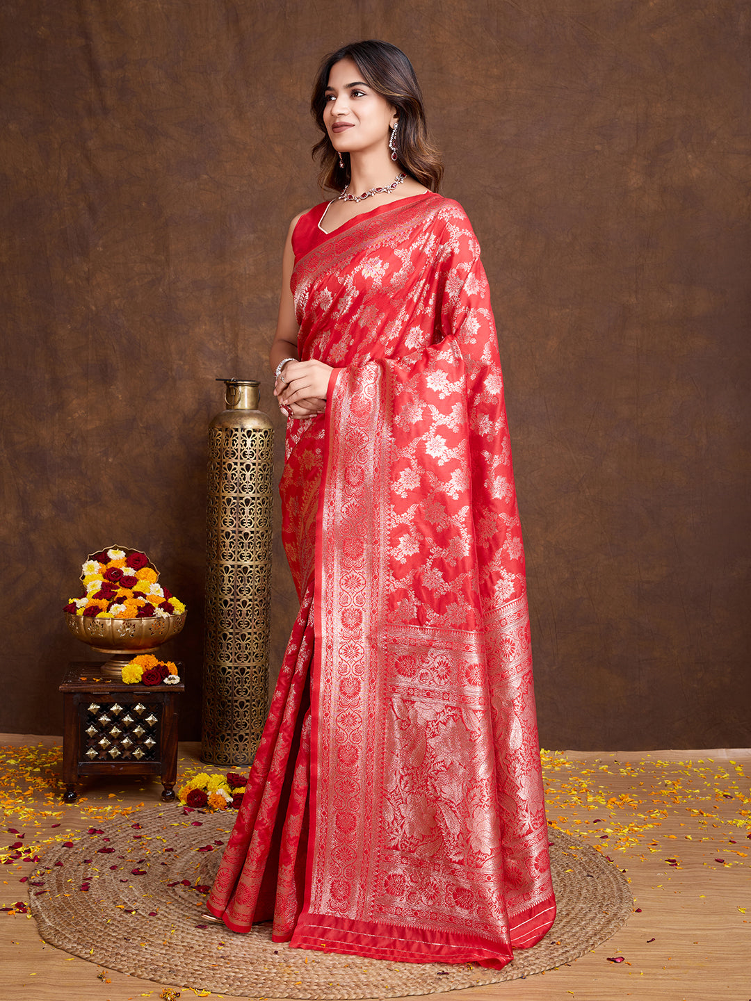 DrapeKatha Vermilion Glitz – Woven Bollywood Pure Silk Saree
