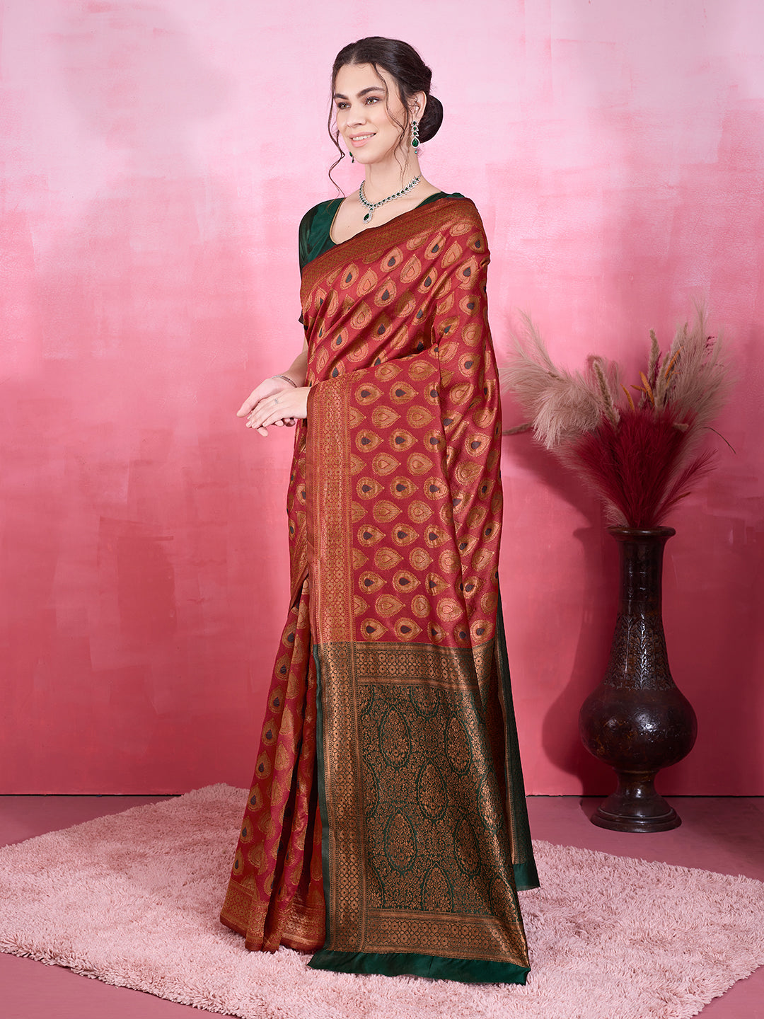 DrapeKatha Crimson Royale – Woven Bollywood Pure Silk Saree