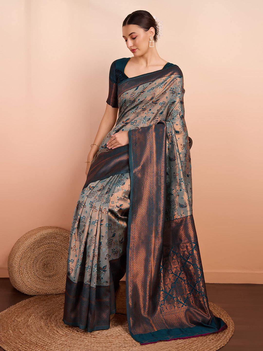 DrapeKatha Minted Muse – Woven Banarasi Pure Silk Saree