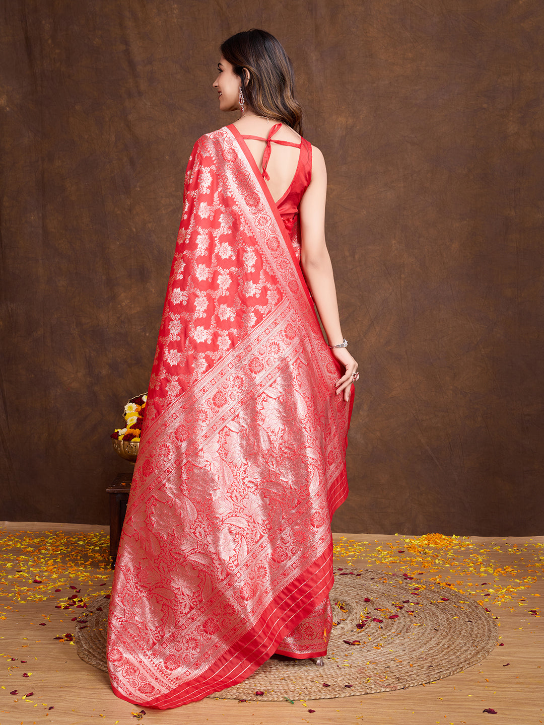 DrapeKatha Vermilion Glitz – Woven Bollywood Pure Silk Saree