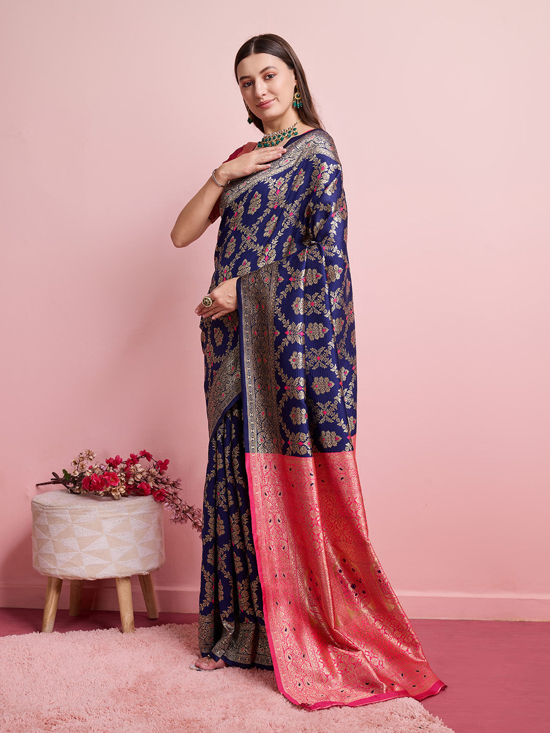 DrapeKatha Rang Utsav – Digital Print Banarasi Silk Blend Saree