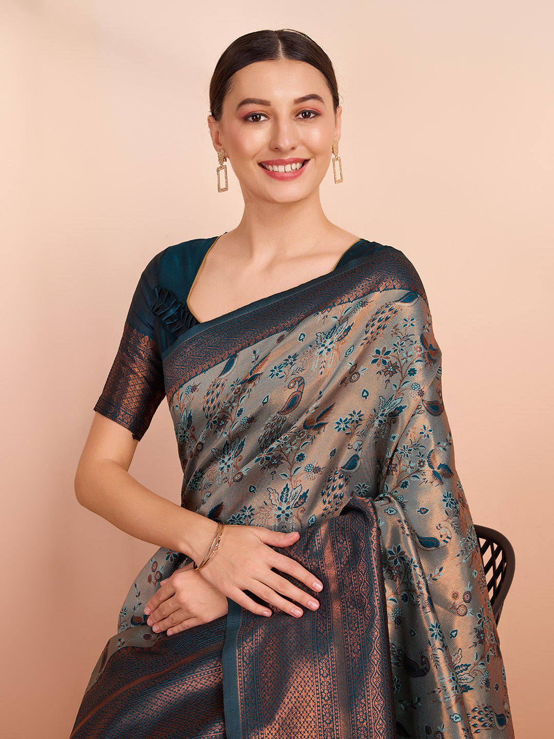 DrapeKatha Minted Muse – Woven Banarasi Pure Silk Saree