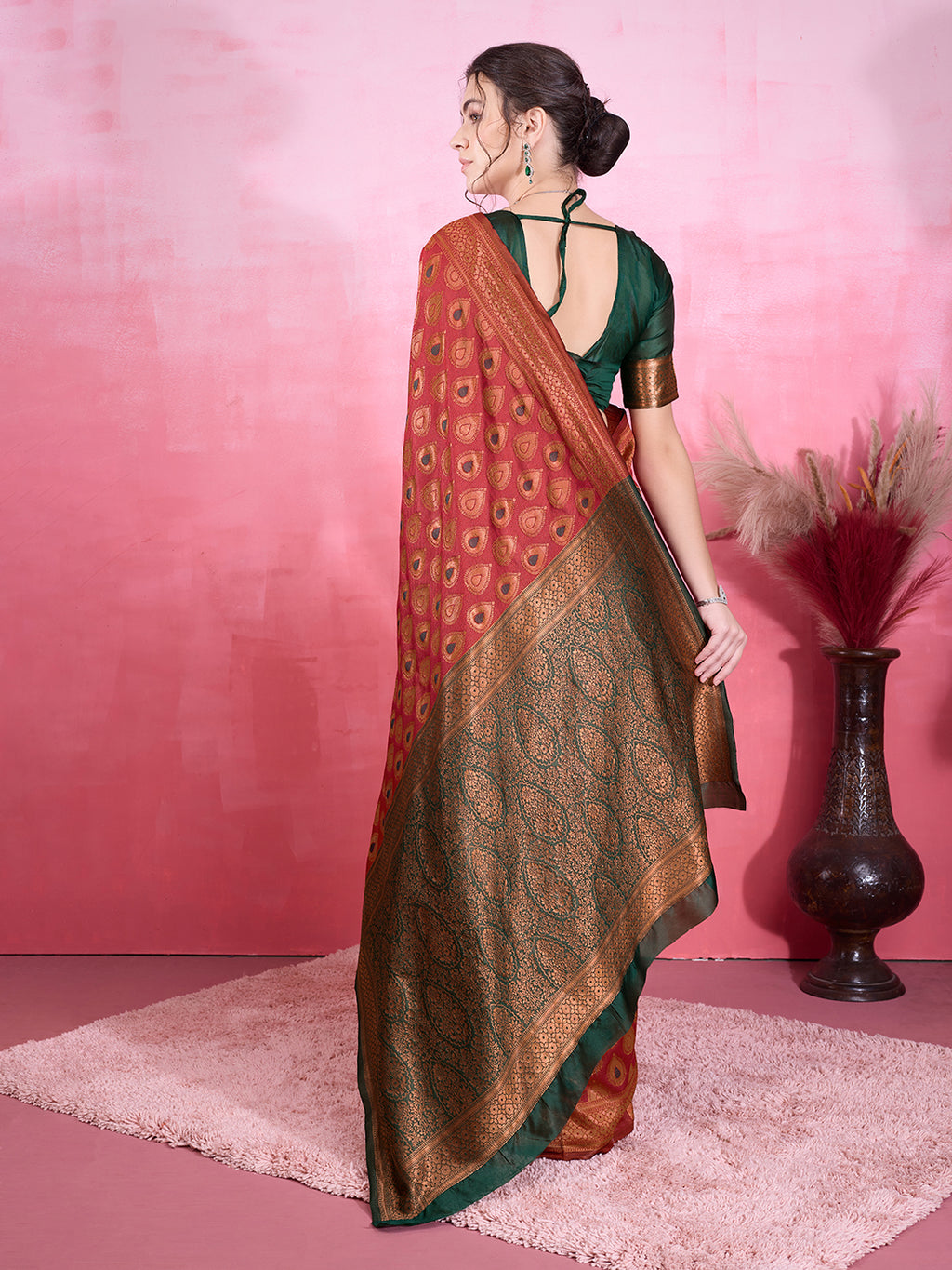 DrapeKatha Crimson Royale – Woven Bollywood Pure Silk Saree
