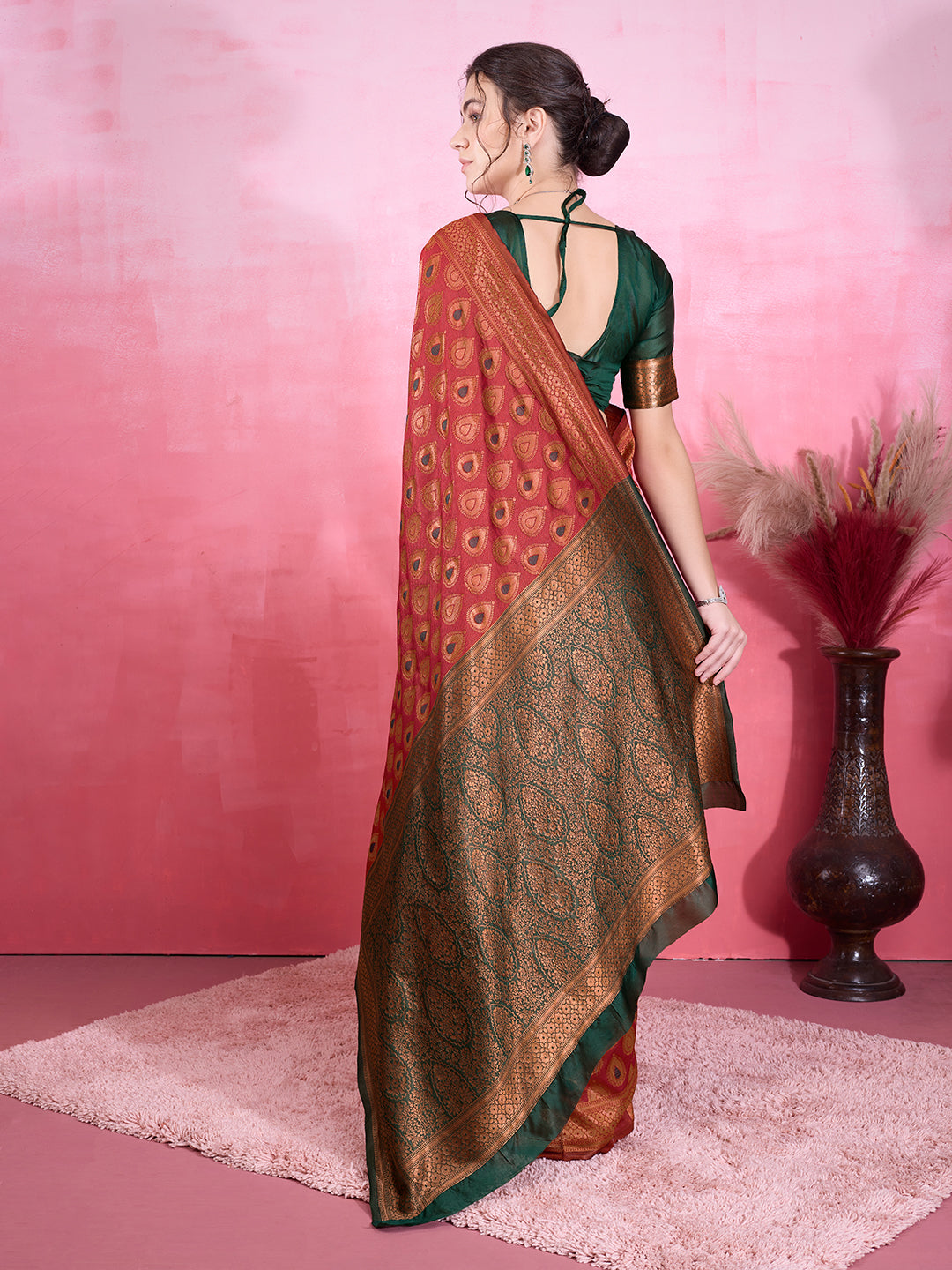 DrapeKatha Crimson Royale – Woven Bollywood Pure Silk Saree