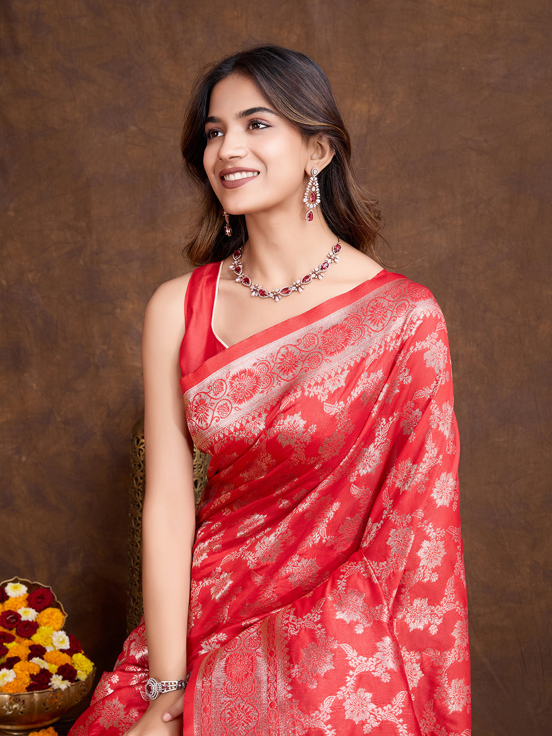 DrapeKatha Vermilion Glitz – Woven Bollywood Pure Silk Saree
